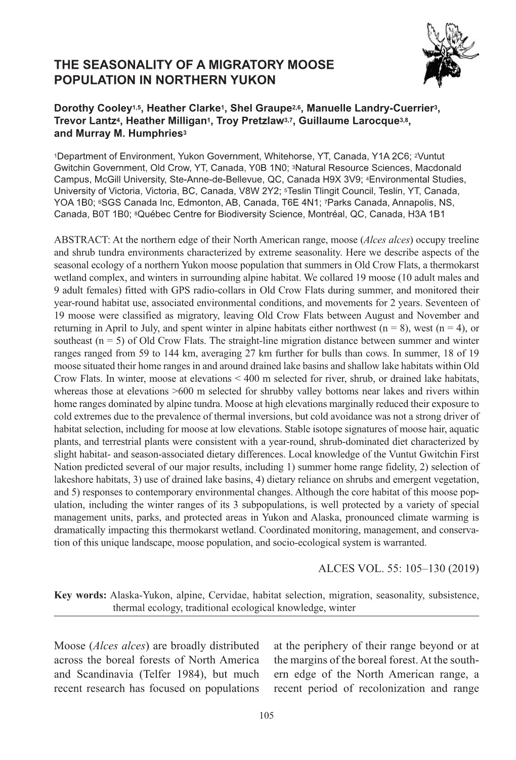 The Seasonality of a Migratory Moose Population in Northern Yukon