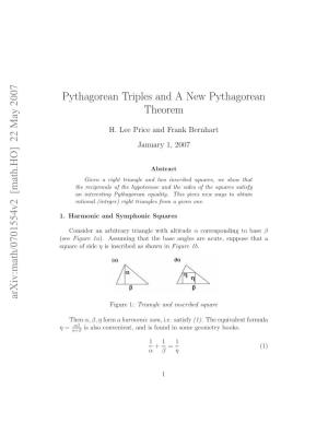 Arxiv:Math/0701554V2 [Math.HO] 22 May 2007 Pythagorean Triples and a New Pythagorean Theorem