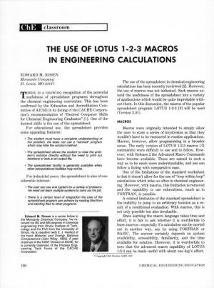 The Use of Lotus 1-2-3 Macros in Engineering Calculations