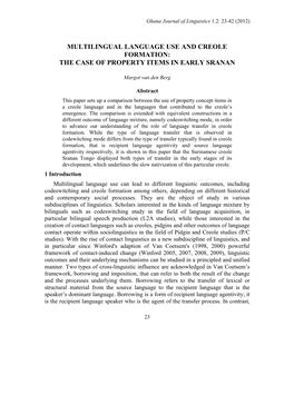 Multilingual Language Use and Creole Formation: the Case of Property Items in Early Sranan