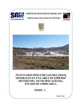 INVENTARIO FÍSICO DE LOS RECURSOS MINERALES EN UNA ÁREA DE 2,550 Km2