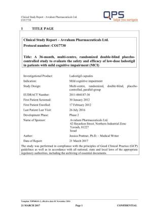 Avraham Pharmaceuticals Ltd. Protocol Number: CO17730
