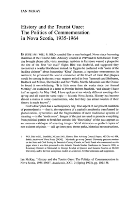 History and the Tourist Gaze: the Politics of Commemoration in Nova Scotia, 1935-1964