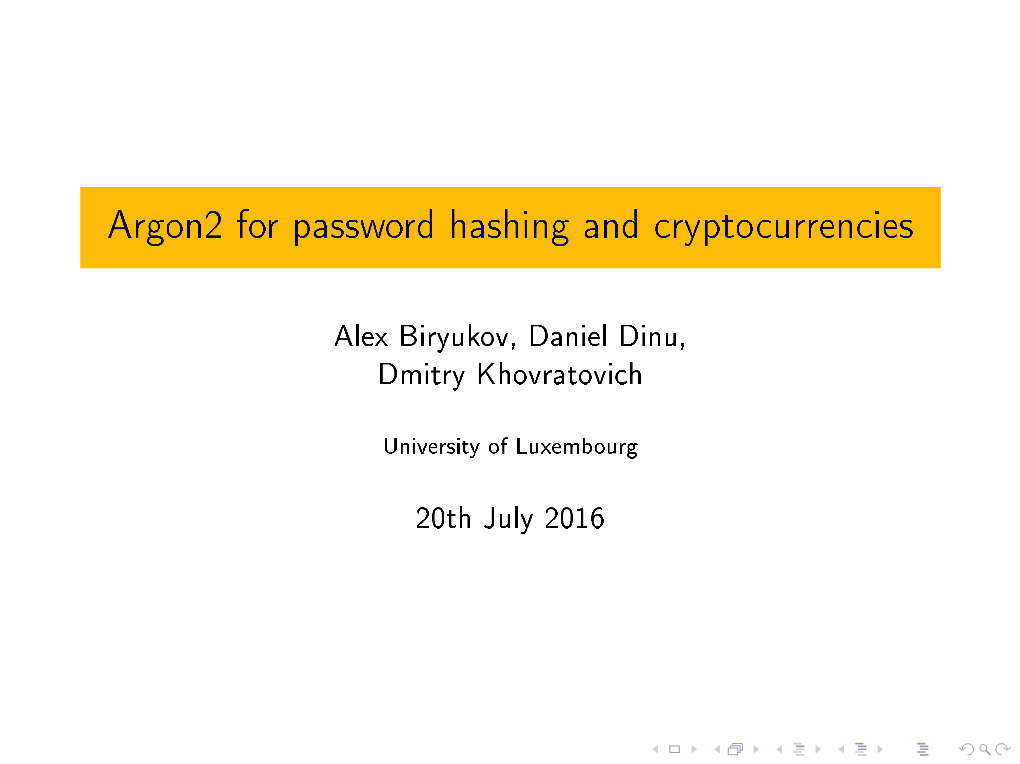 Argon2 for Password Hashing and Cryptocurrencies