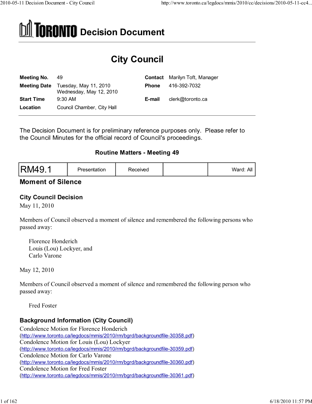 Decision Document City Council