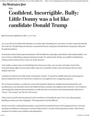 Confident. Incorrigible. Bully: Little Donny Was a Lot Like Candidate Don