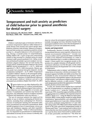 Temperament and Trait Anxiety As Predictors of Child Behavior Prior to General Anesthesia for Dental Surgery