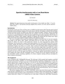 Speckle Interferometry with a Low Read-Noise CMOS Video Camera