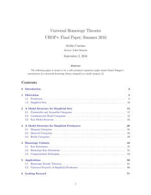 Universal Homotopy Theories UROP+ Final Paper, Summer 2016