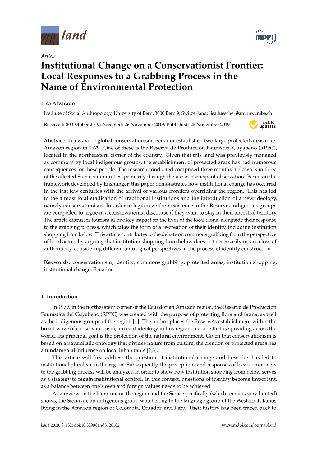 Institutional Change on a Conservationist Frontier: Local Responses to a Grabbing Process in the Name of Environmental Protection