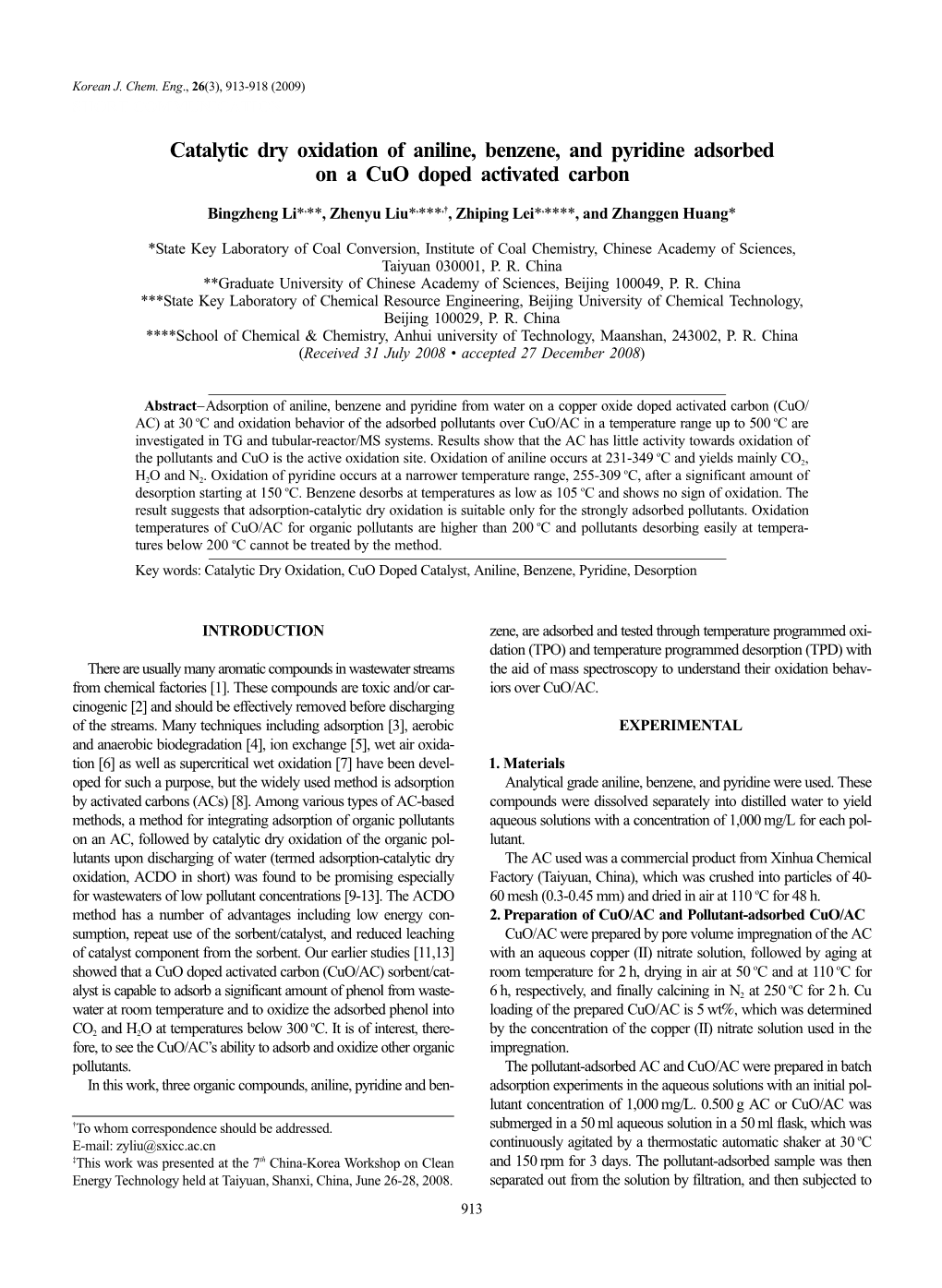 Catalytic Dry Oxidation of Aniline, Benzene, and Pyridine Adsorbed on a Cuo Doped Activated Carbon