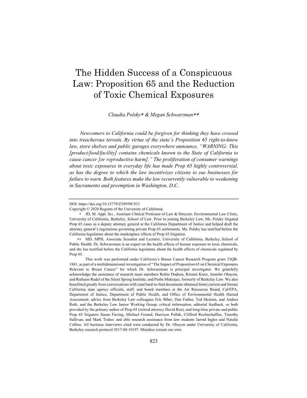 The Hidden Success of a Conspicuous Law: Proposition 65 and the Reduction of Toxic Chemical Exposures