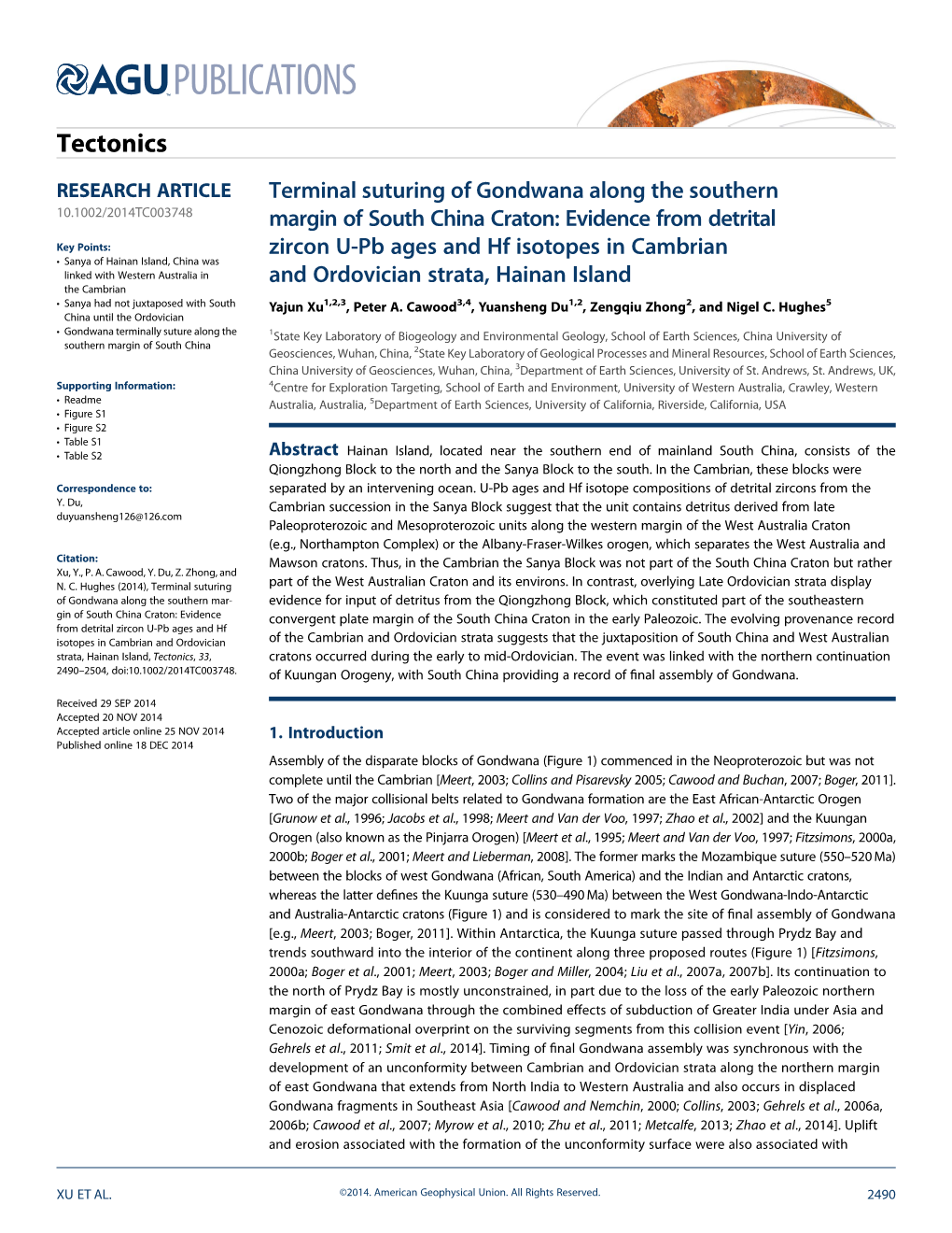 Terminal Suturing of Gondwana Along the Southern Margin of South China Craton: Evidence from Detrital Zircon U-Pb Ages and Hf Is