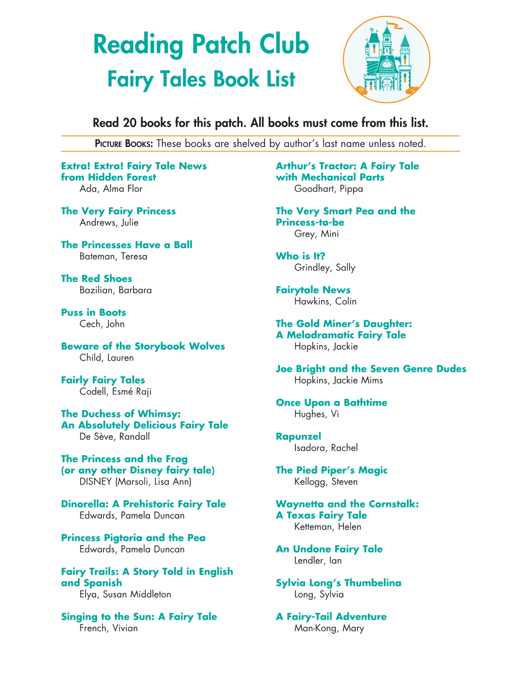 Reading Patch Club Fairy Tales Book List