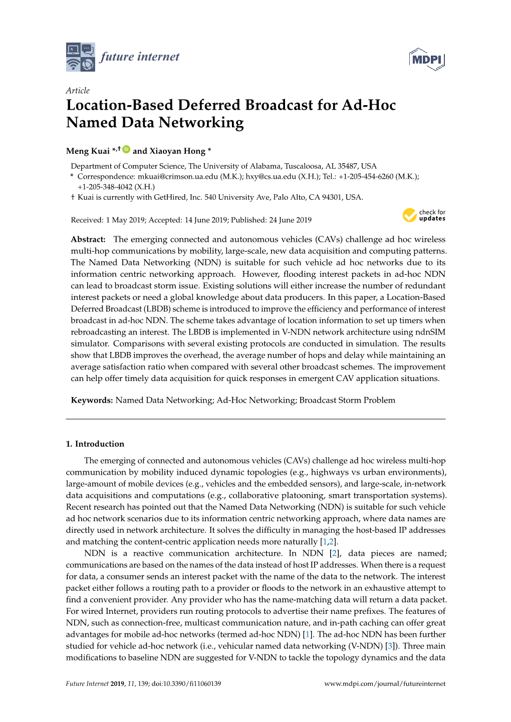 Location-Based Deferred Broadcast for Ad-Hoc Named Data Networking