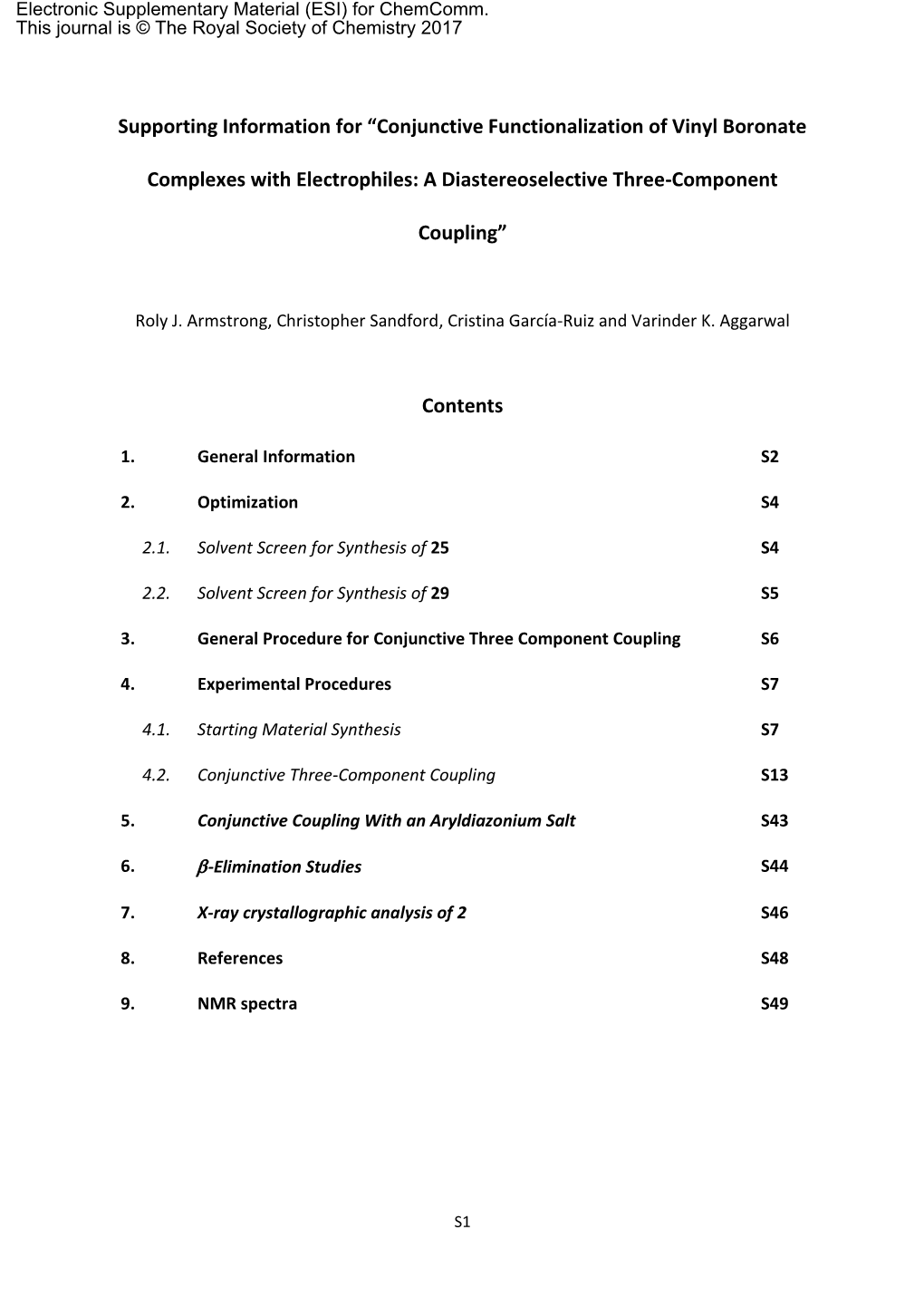 Supporting Information for “Conjunctive Functionalization of Vinyl Boronate