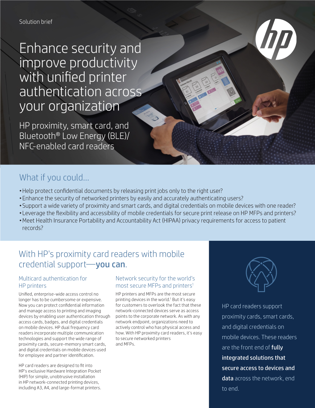 HP Proximity Card Readers, It’S Easy Technologies and Support the Wide Range of to Secure Networked Printers Mobile Devices
