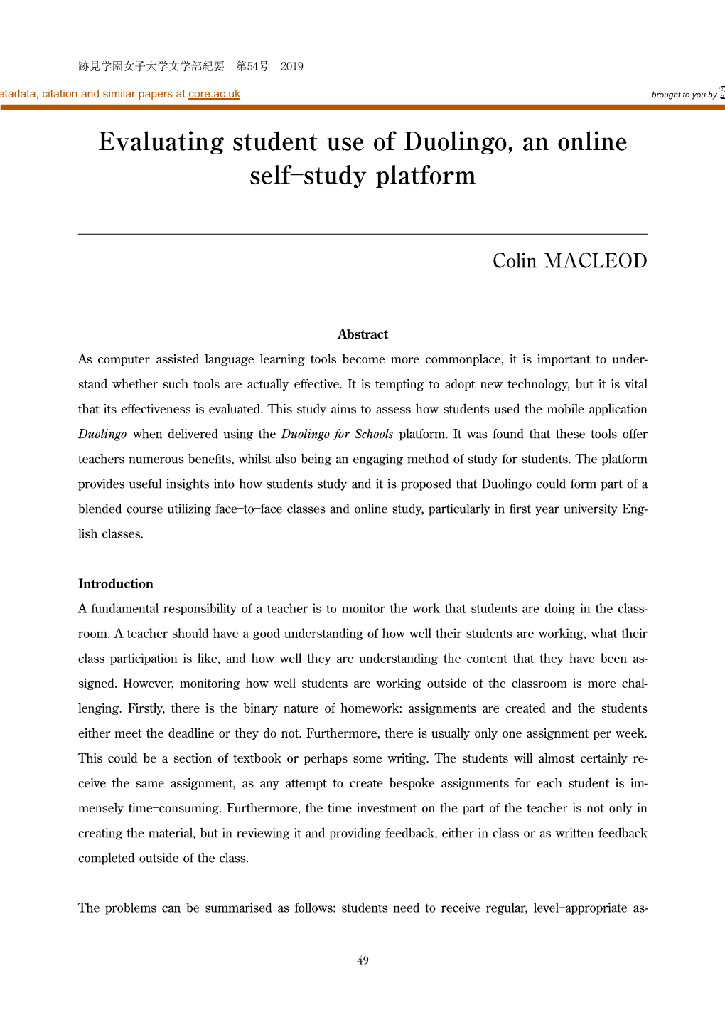 Evaluating Student Use of Duolingo, an Online Self―Study Platform