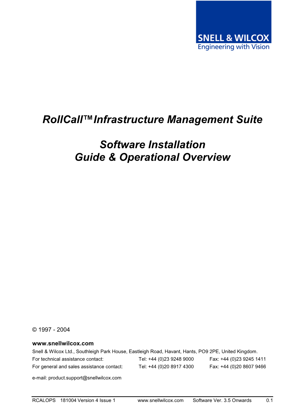 Rollcall™Infrastructure Management Suite Software Installation Guide