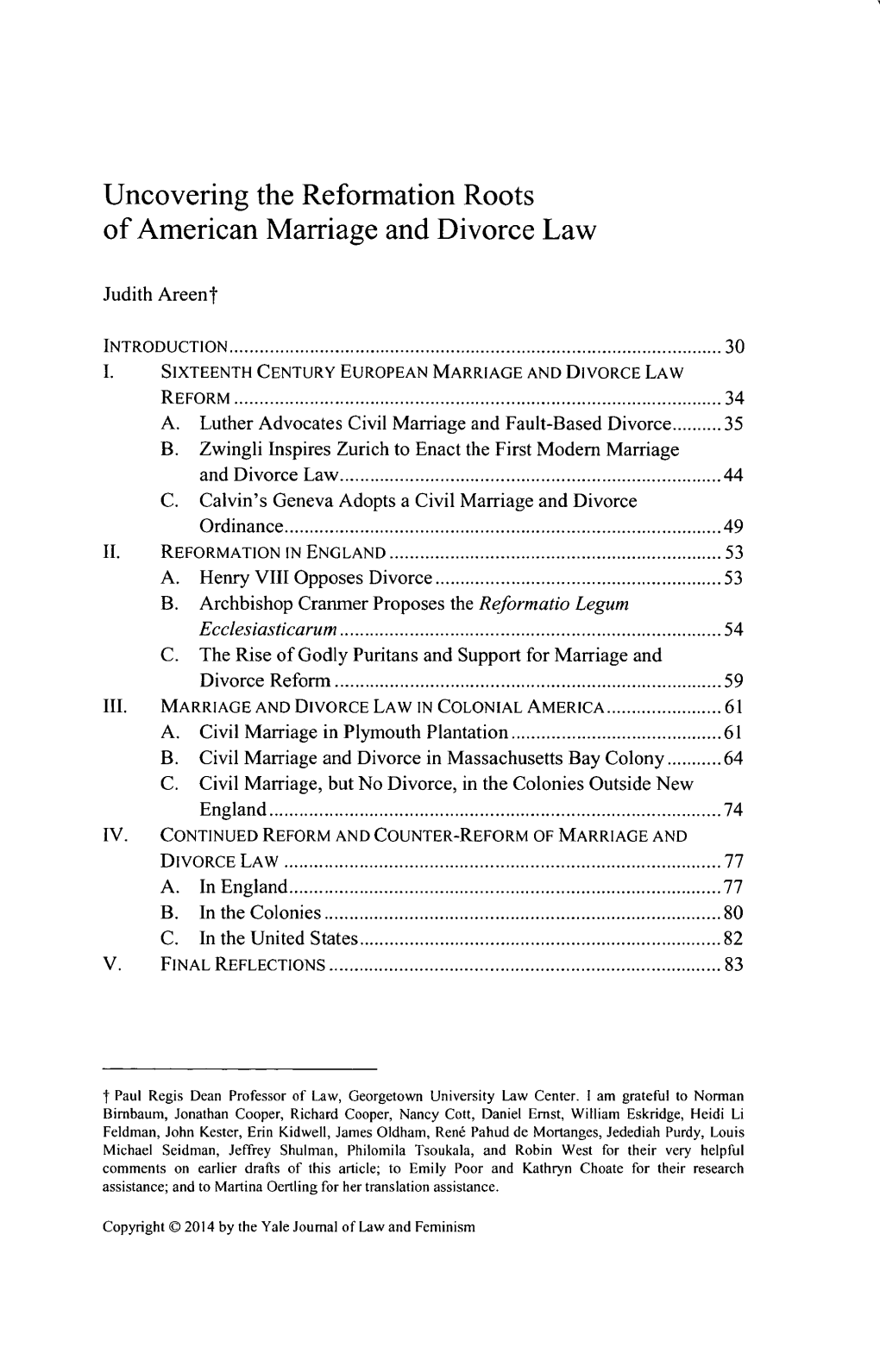 Uncovering the Reformation Roots of American Marriage and Divorce Law