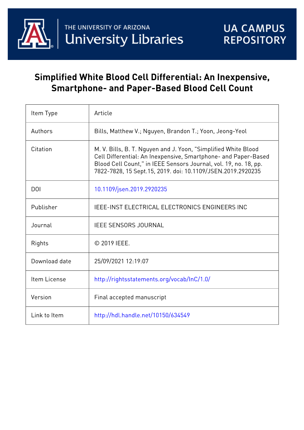 Simplified White Blood Cell Differential: an Inexpensive, Smartphone- and Paper-Based Blood Cell Count