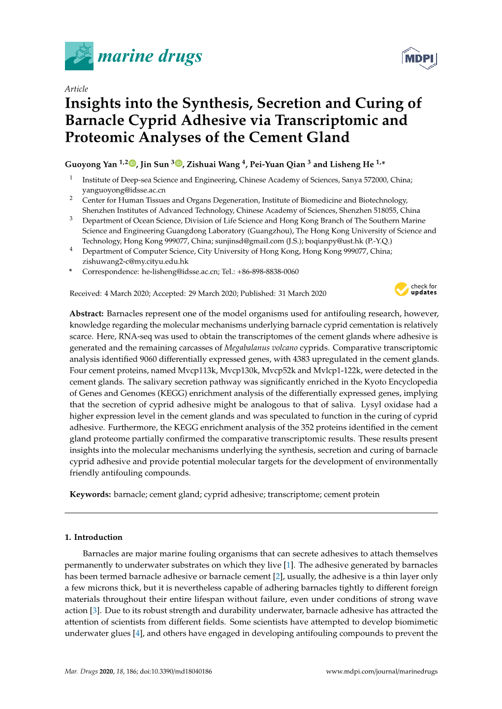 Insights Into the Synthesis, Secretion and Curing of Barnacle Cyprid Adhesive Via Transcriptomic and Proteomic Analyses of the Cement Gland