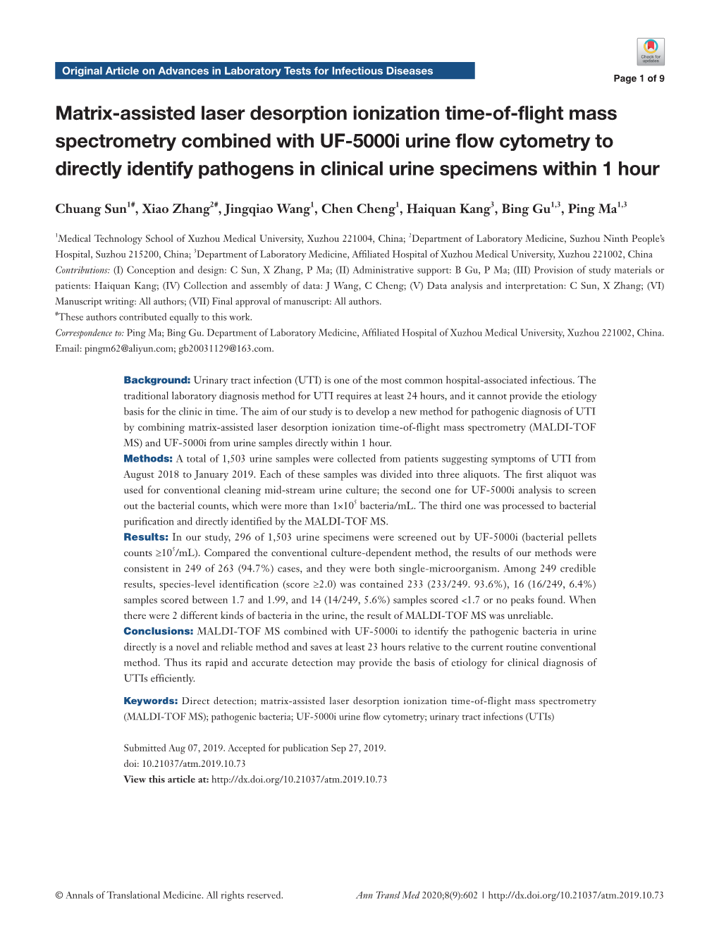 Matrix-Assisted Laser Desorption Ionization Time-Of-Flight Mass