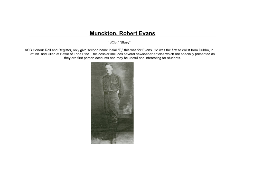 Roll Of Honour - Robert Munckton