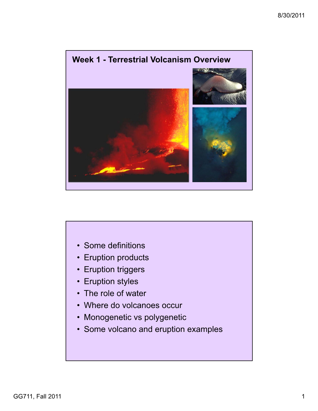 Week 1 - Terrestrial Volcanism Overview