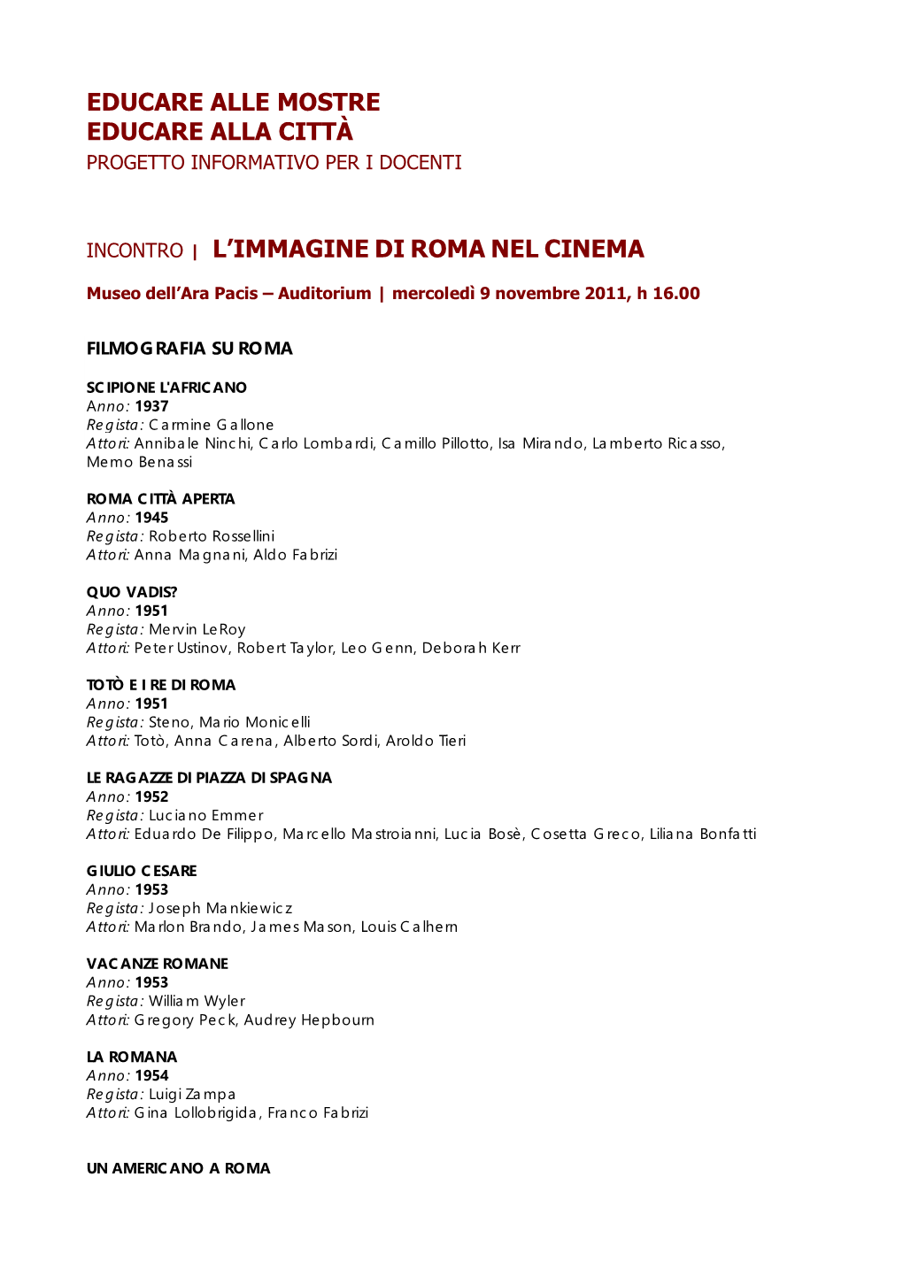 L'immagine Di Roma Nel Cinema