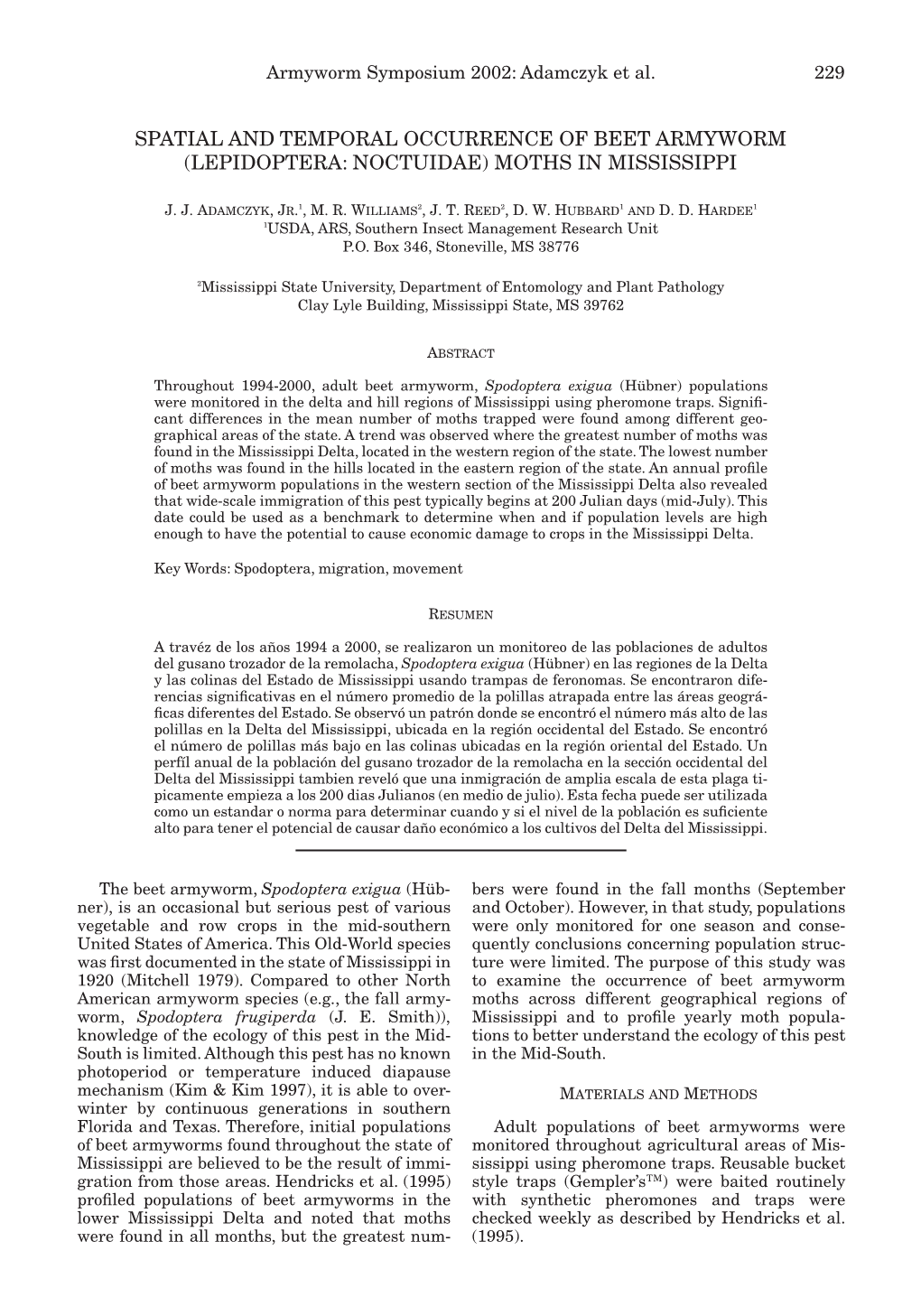 Spatial and Temporal Occurrence of Beet Armyworm (Lepidoptera: Noctuidae) Moths in Mississippi