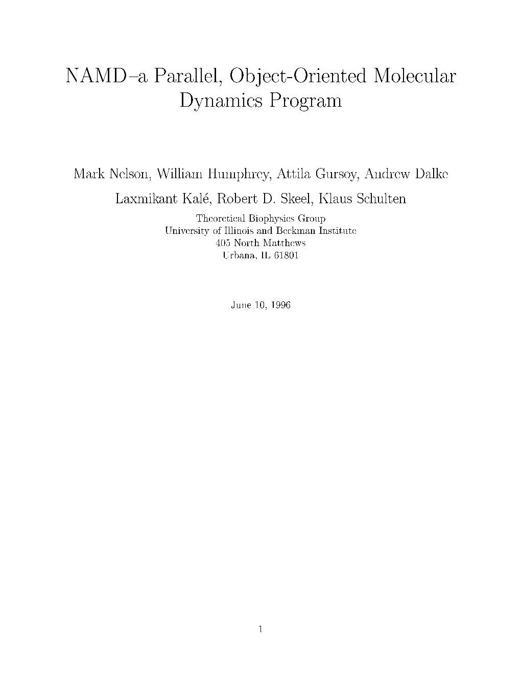 NAMD a Parallel, Object-Oriented Molecular Dynamics Program