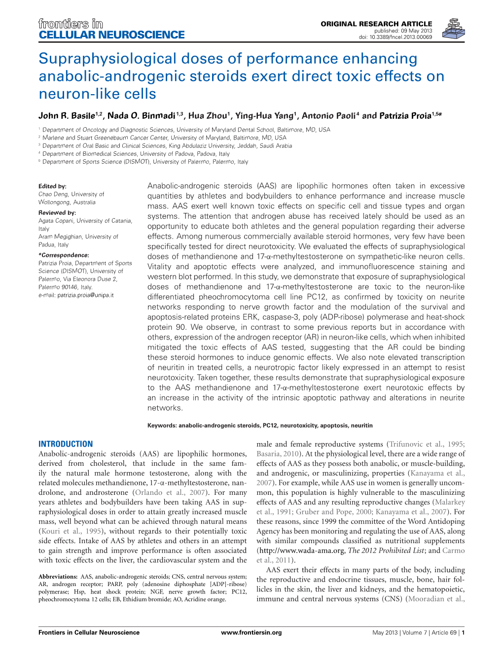 Supraphysiological Doses of Performance Enhancing Anabolic-Androgenic Steroids Exert Direct Toxic Effects on Neuron-Like Cells