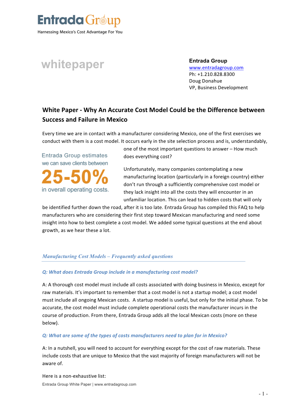 Whitepaper Ph: +1.210.828.8300 Doug Donahue VP, Business Development