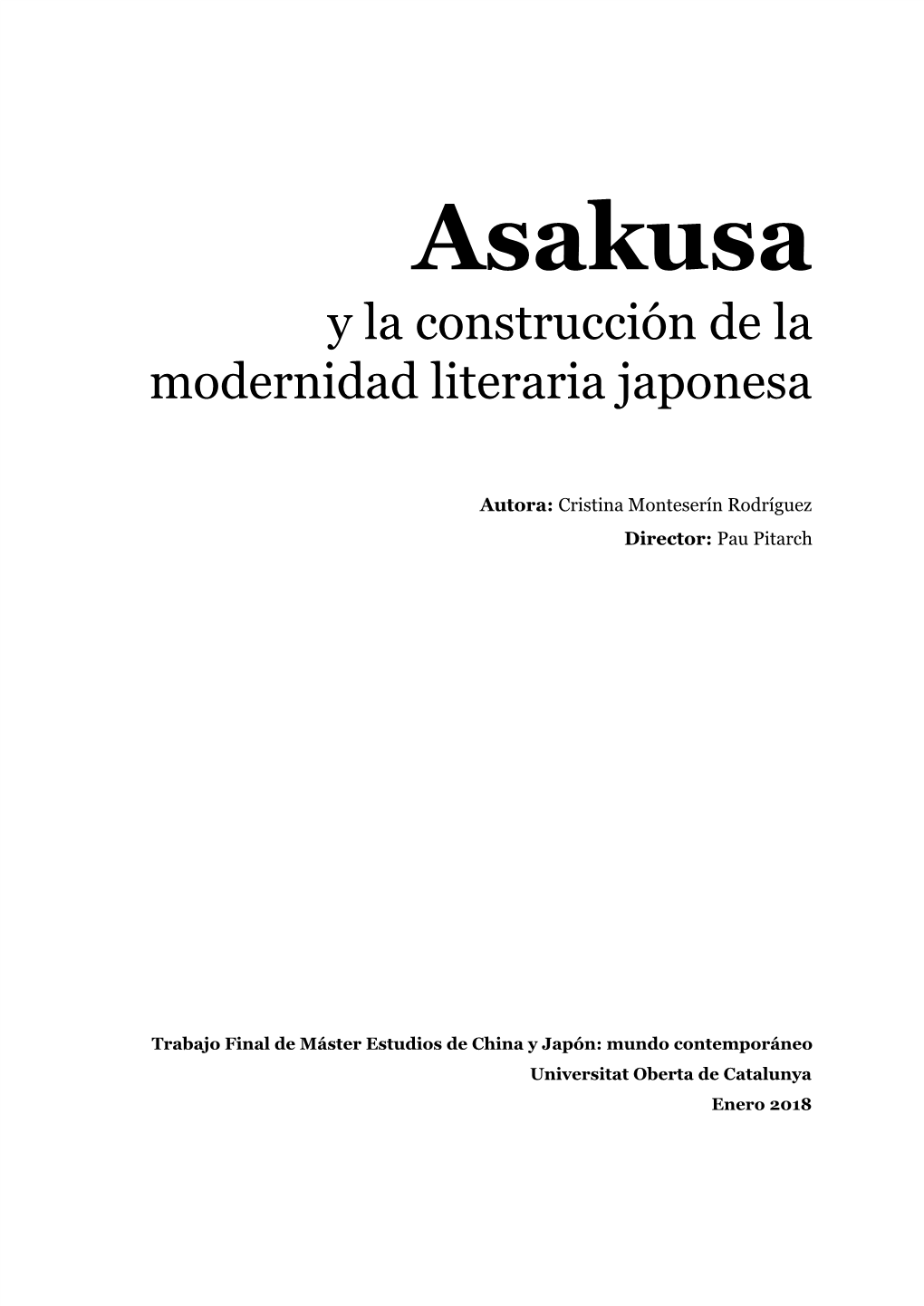 Asakusa Y La Construcción De La Modernidad Literaria Japonesa