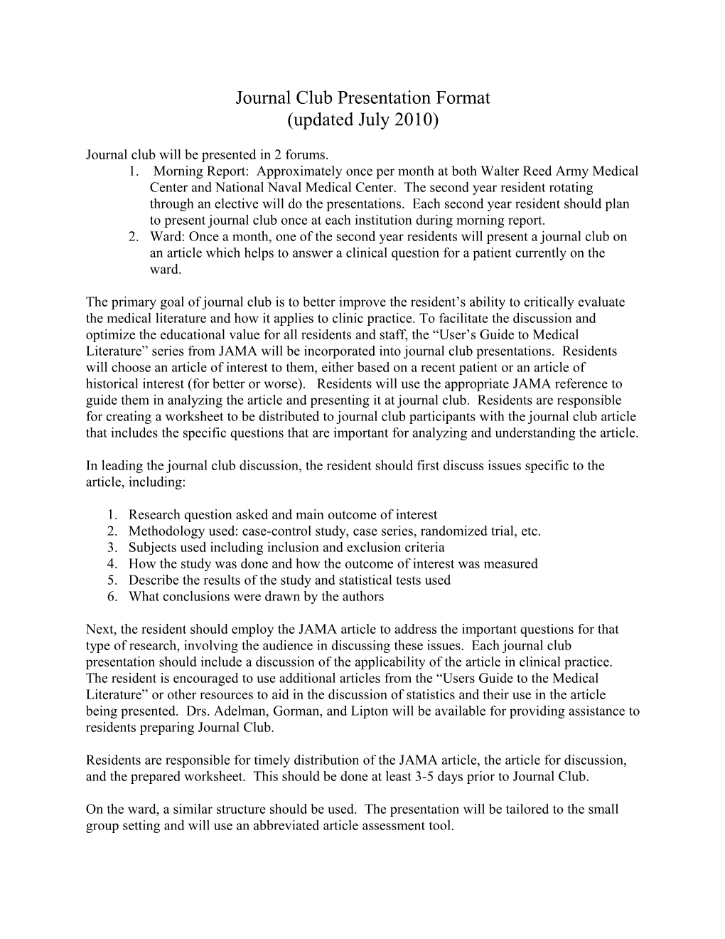 Journal Club Presentation Format