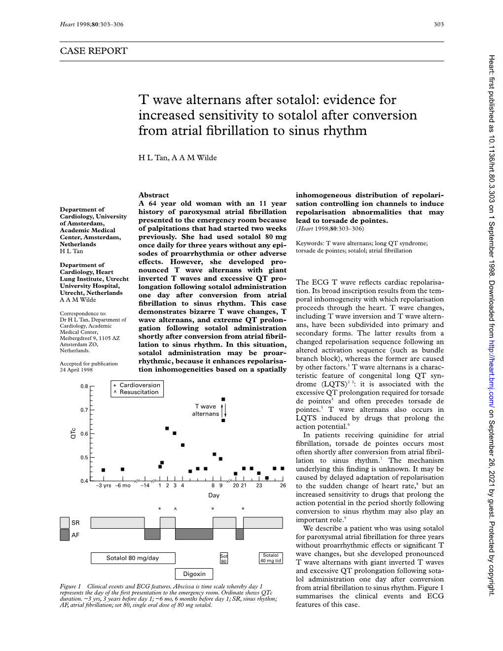 T Wave Alternans After Sotalol: Evidence for Increased Sensitivity to Sotalol After Conversion from Atrial ﬁbrillation to Sinus Rhythm