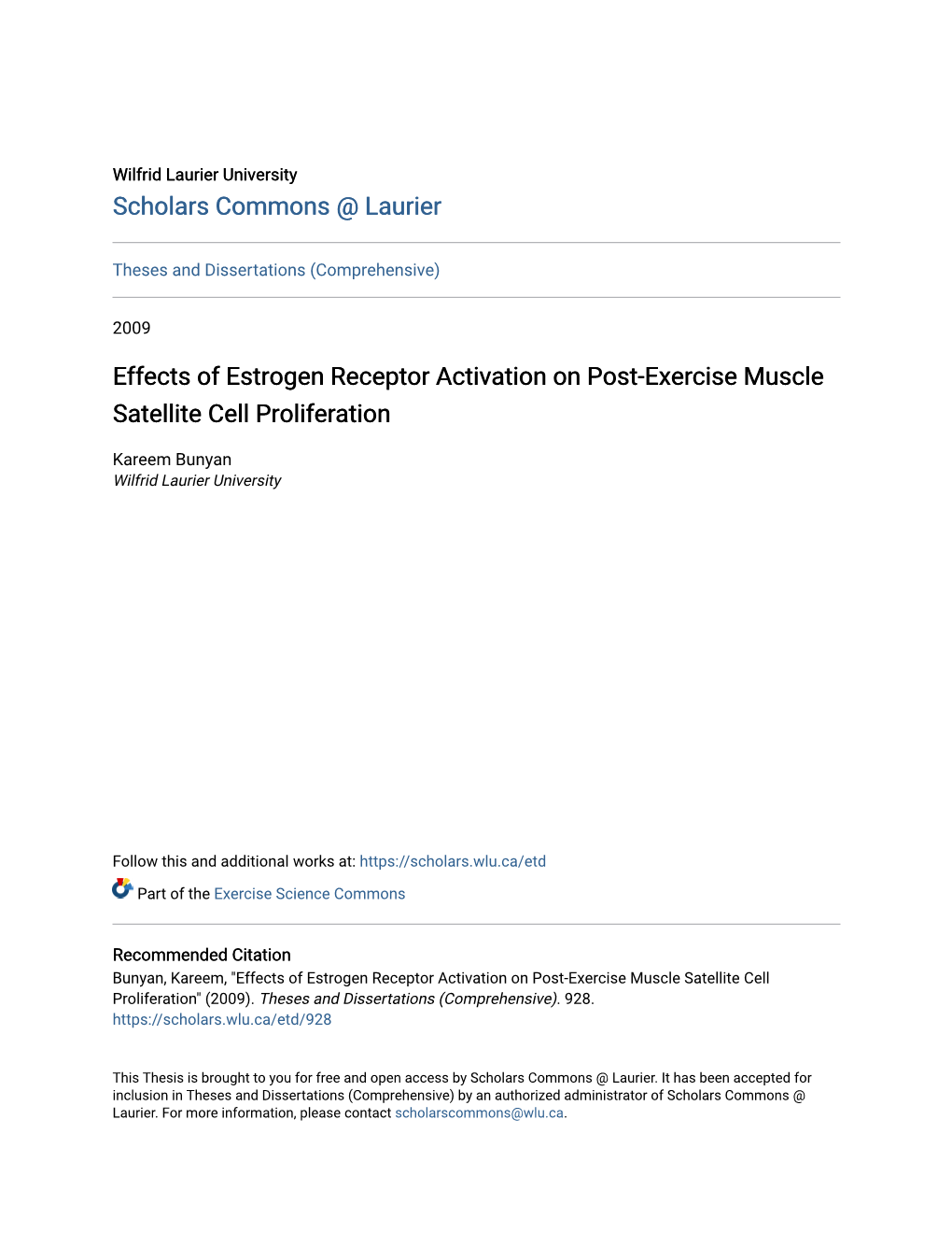 Effects of Estrogen Receptor Activation on Post-Exercise Muscle Satellite Cell Proliferation