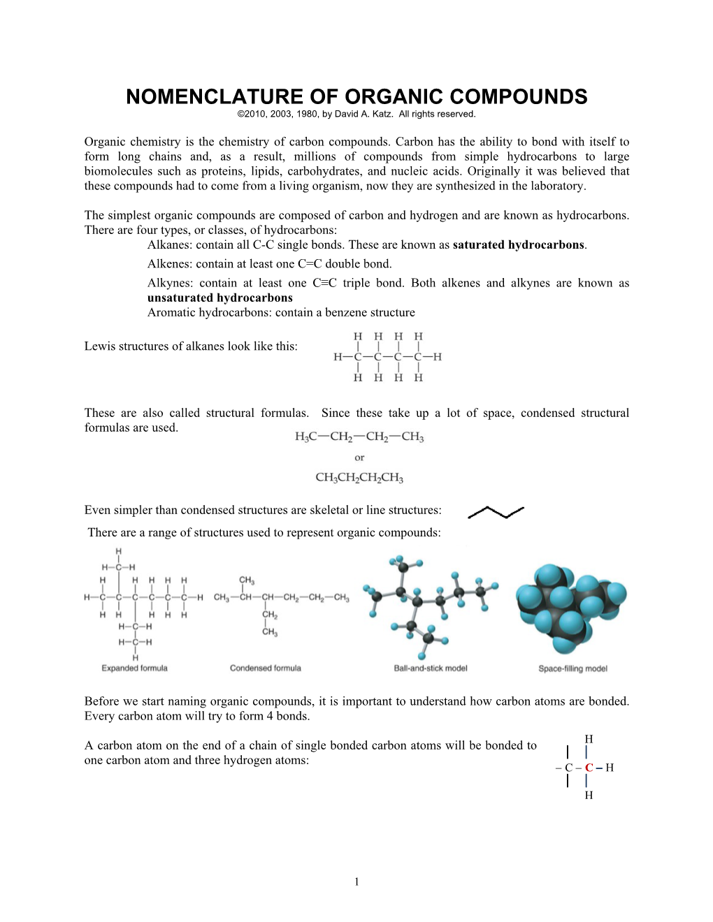 NOMENCLATURE of ORGANIC COMPOUNDS ©2010, 2003, 1980, by David A