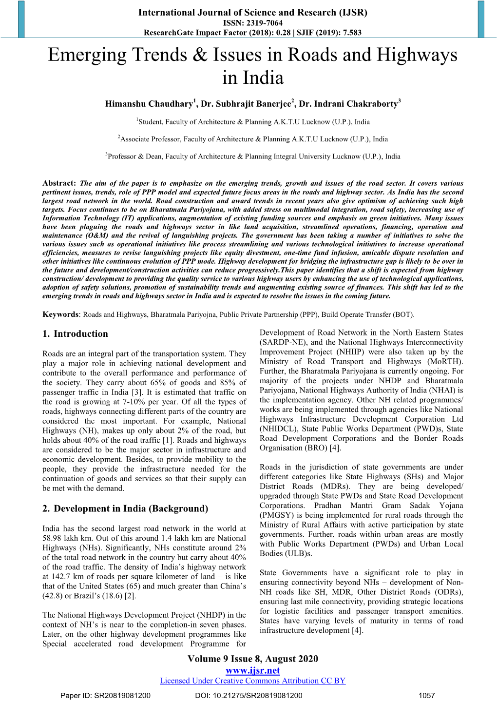 Emerging Trends & Issues in Roads and Highways in India