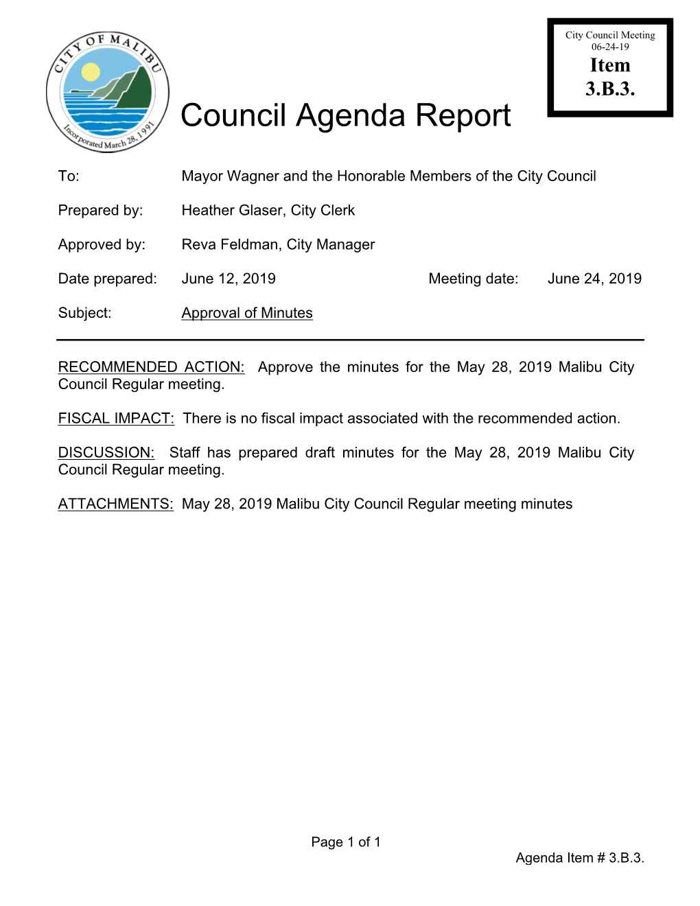 Council Agenda Report