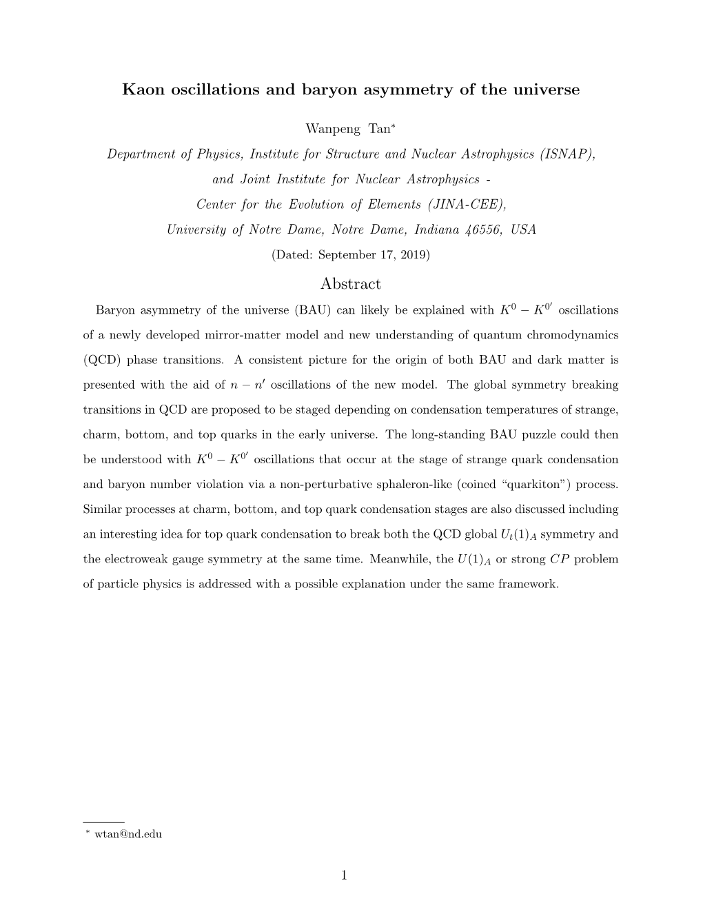 Kaon Oscillations and Baryon Asymmetry of the Universe Abstract