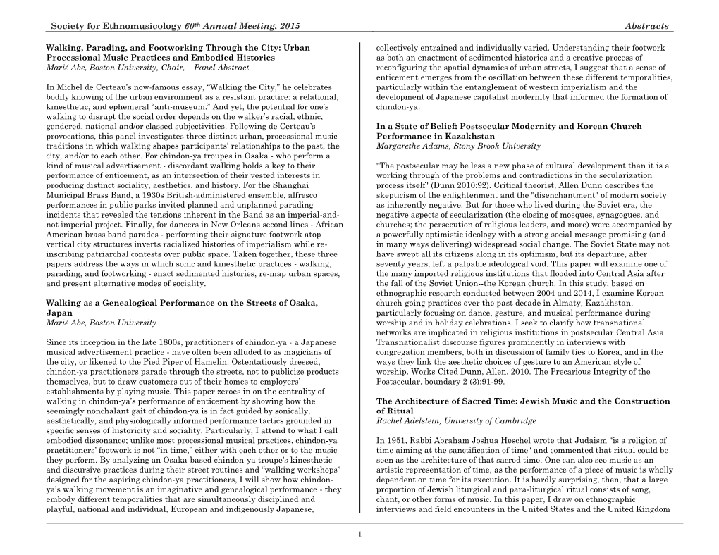 Society for Ethnomusicology 60Th Annual Meeting, 2015 Abstracts