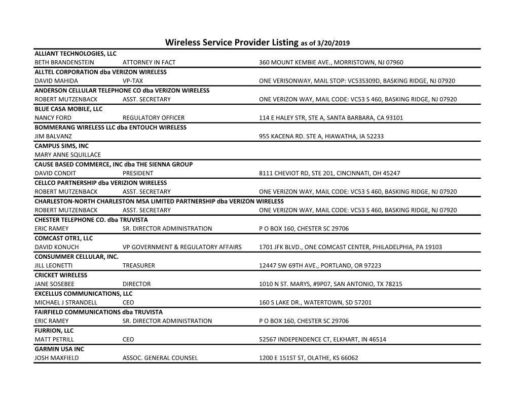 Wireless Service Providers