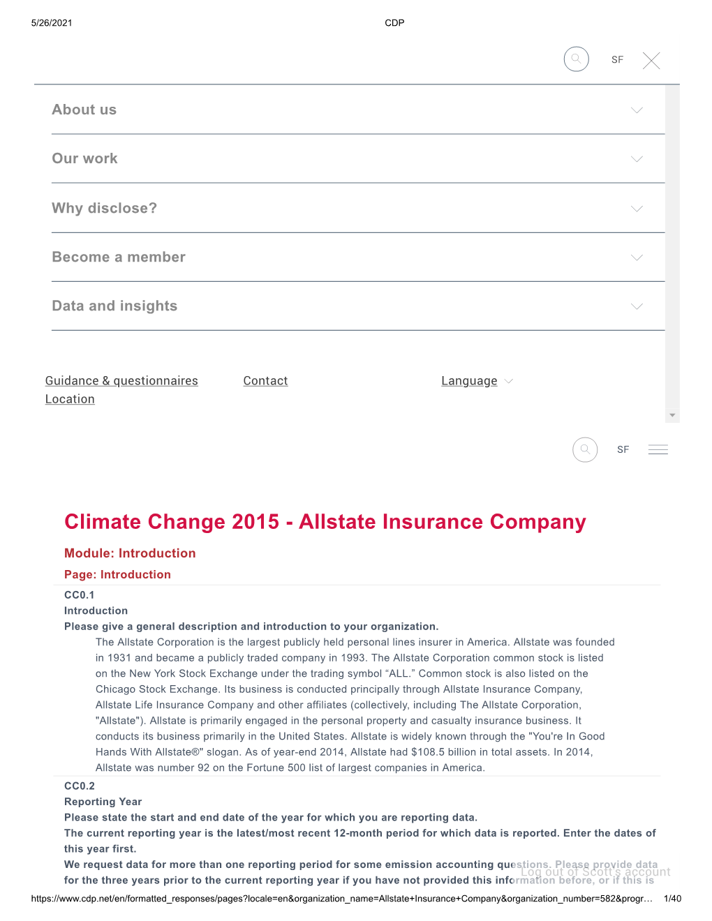 Climate Change 2015 - Allstate Insurance Company