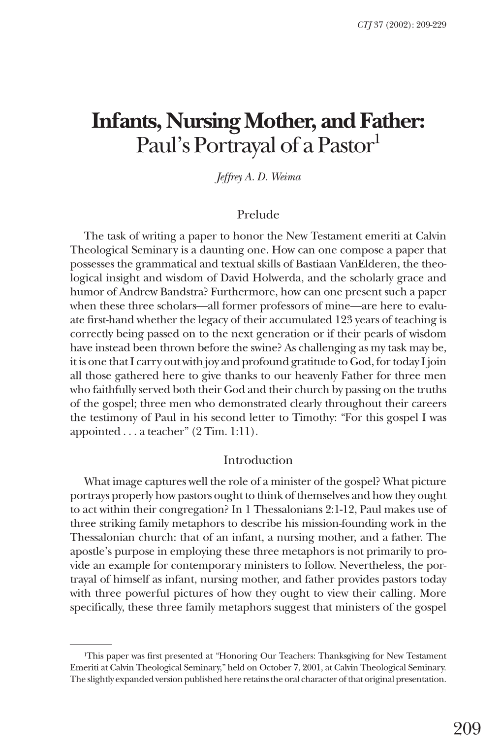 Infants, Nursing Mother, and Father: Paul's Portrayal of a Pastor