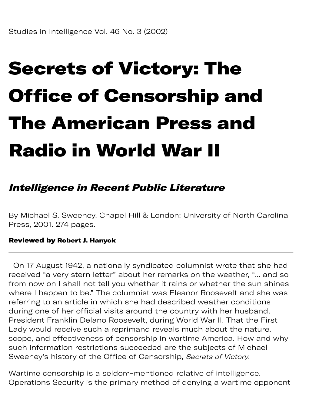 Secrets of Victory: the Office of Censorship and the American