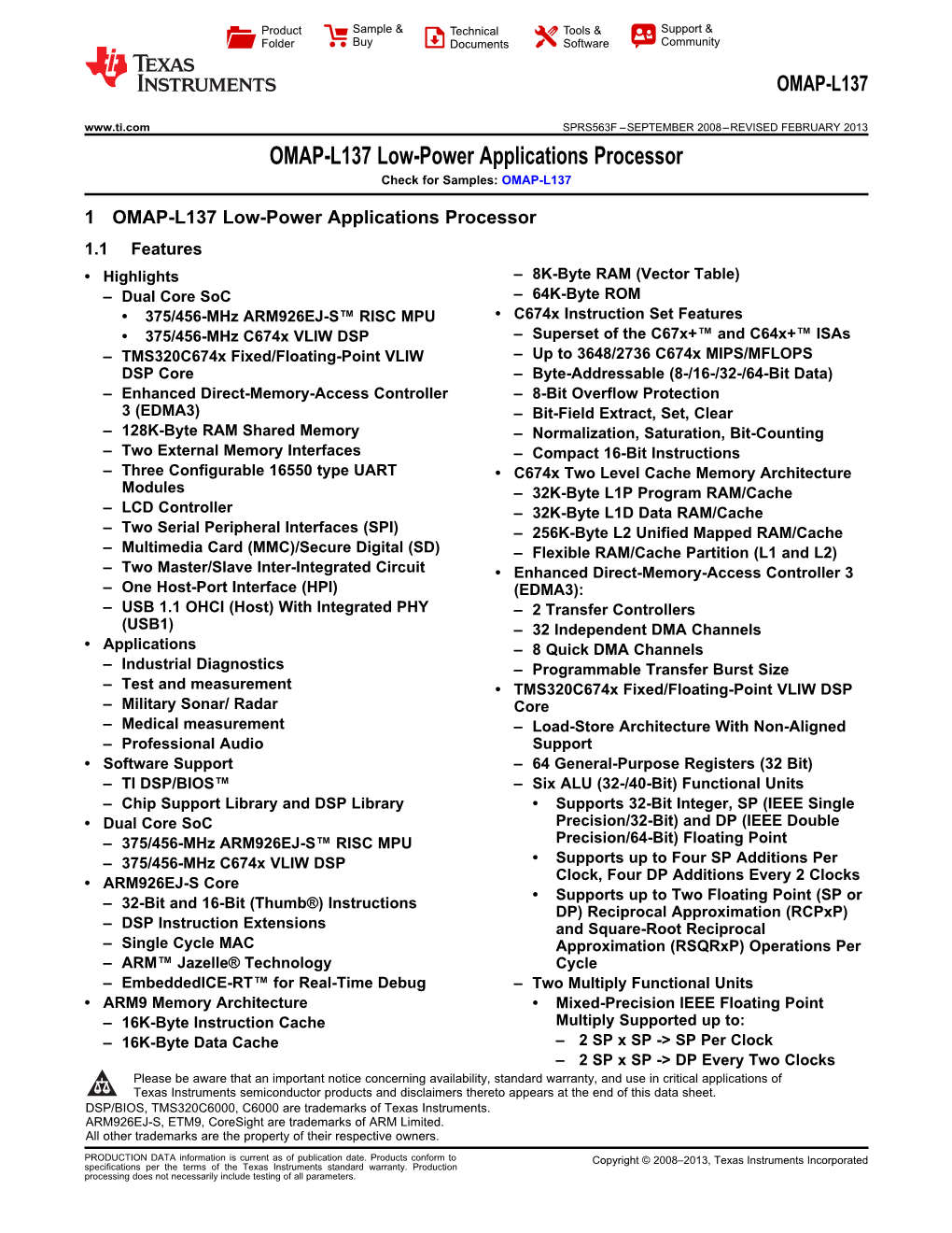 OMAP-L137 C6000 DSP+ARM Processor