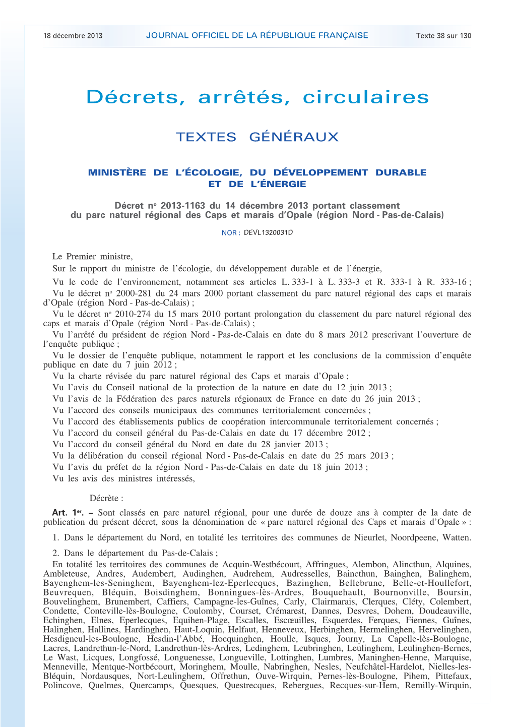 JOURNAL OFFICIEL DE LA RÉPUBLIQUE FRANÇAISE Texte 38 Sur 130