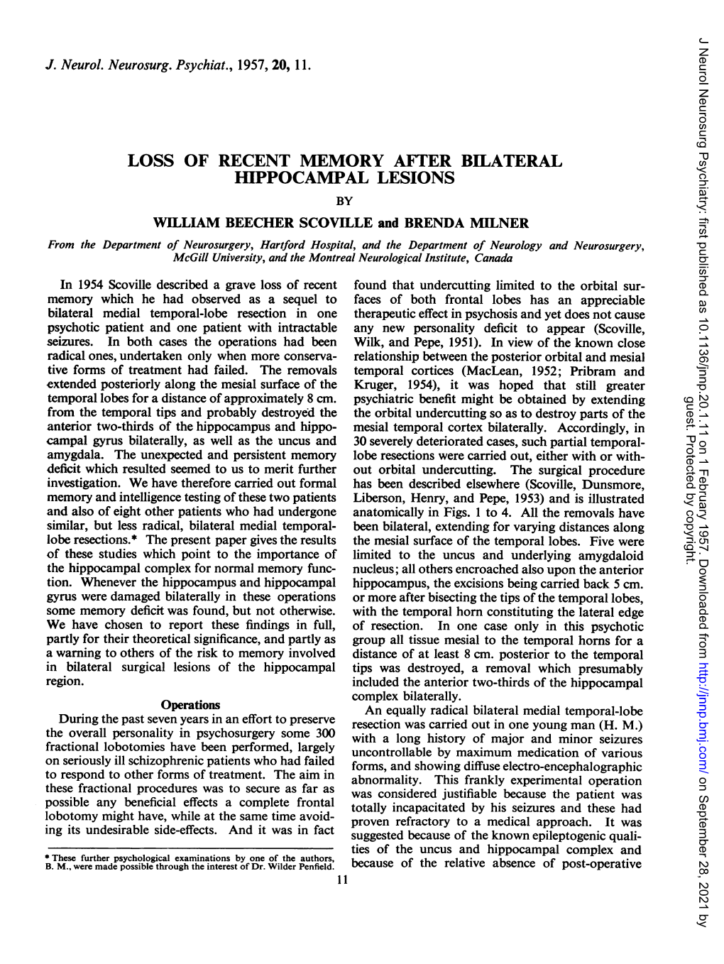 Loss of Recent Memory After Bilateral Hippocampal